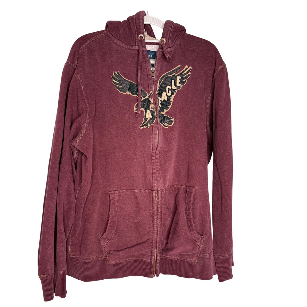 American Eagle Outfitters maroon full zip fleece lined hoodie